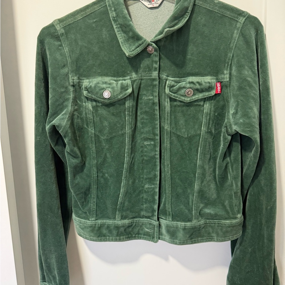 Hard Tail Green Velour Jean Jacket